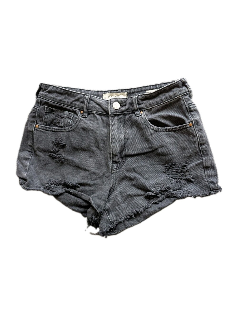 PacSun High Rise Festival Women's Gray Denim Shorts Size 26 Pockets Button